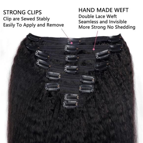 Clip in Hair Extensions Real Human Hair Clip ins Double Weft Kinky Straight - Picture 3 of 7
